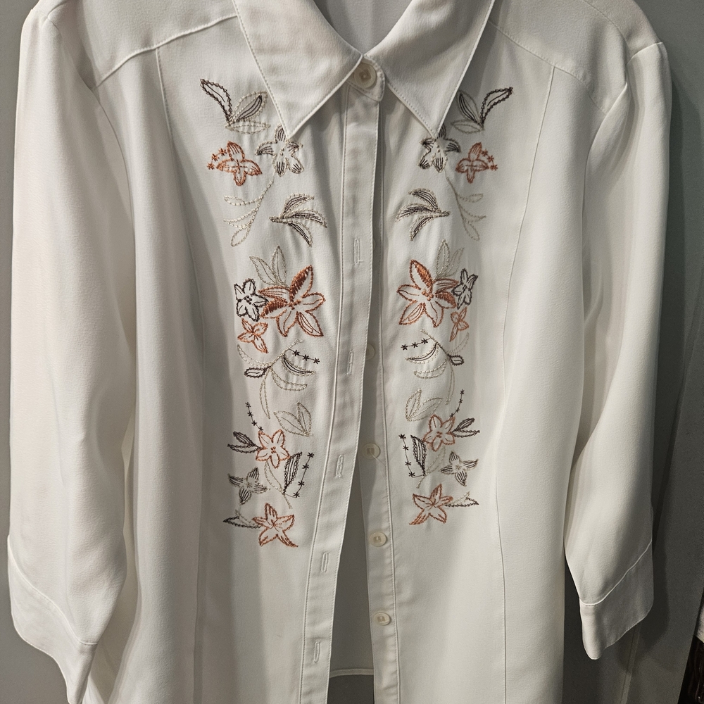 Embroidered Floral Button-Up Shirt